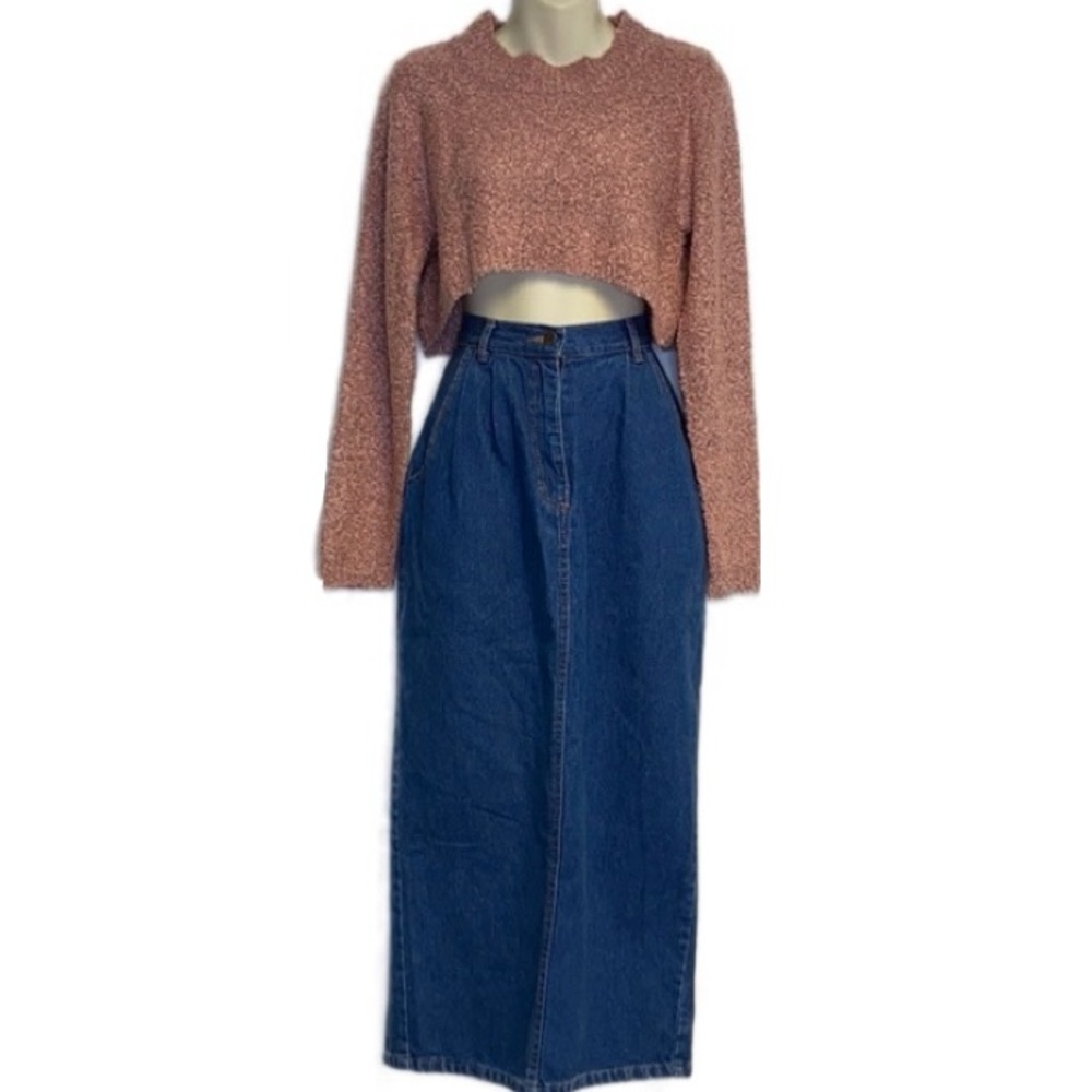 Vintage Hang Ten High Rise Long Denim Jean Skirt